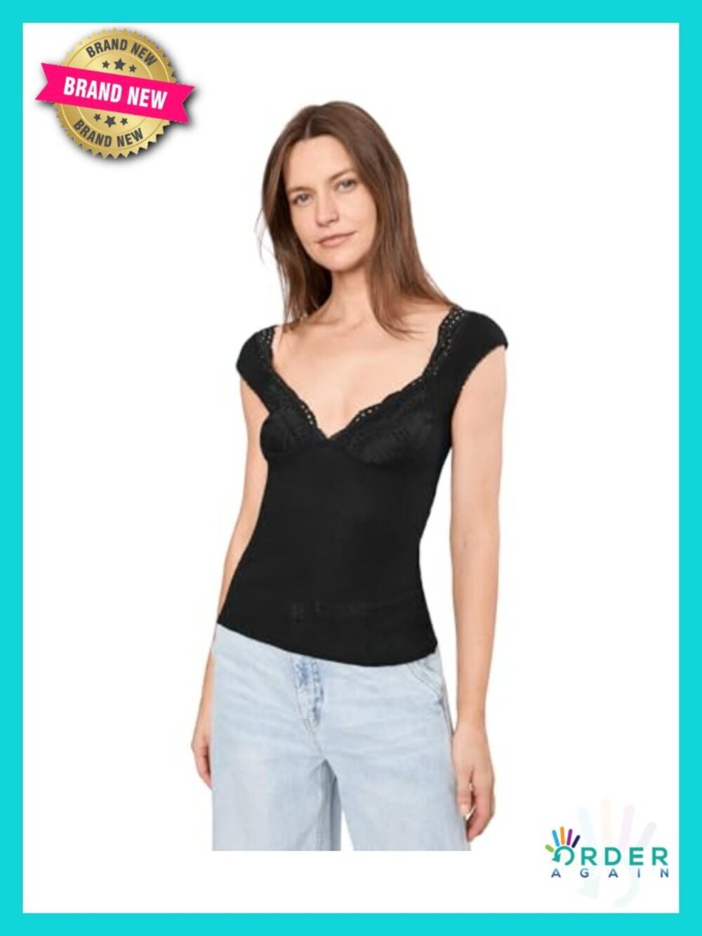 Cotton Blend Eyelet Trim Tank Top